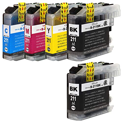 Amazon.co.jp: LC211 (PGBK×2/C/M/Y) 5本セット 顔料ブラック Brother